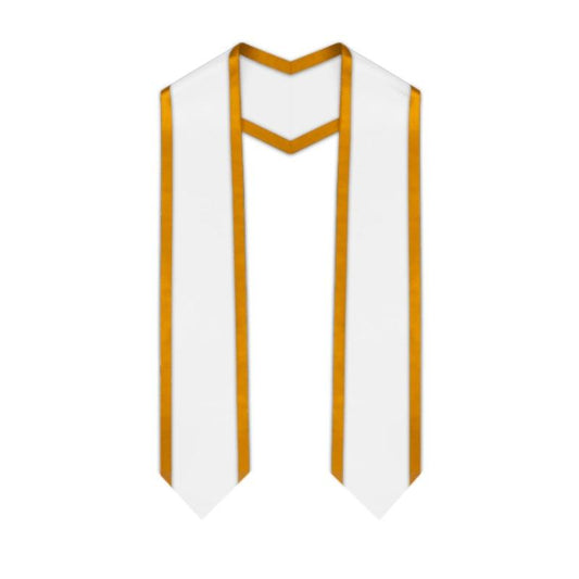 White Pointed Graduation Stole with Antique Gold Trim - Graduation Gown