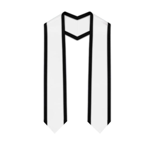 White Pointed Graduation Stole with Black Trim - Graduation Gown