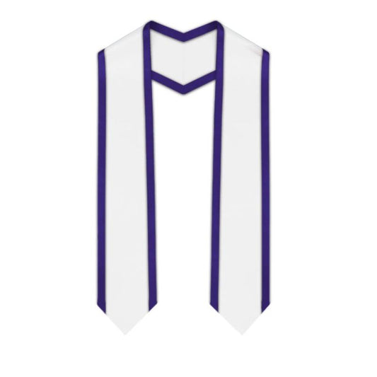 White Pointed Graduation Stole with Purple Trim - Graduation Gown