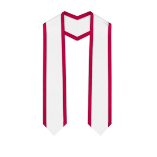 White Pointed Graduation Stole with Red Trim - Graduation Gown