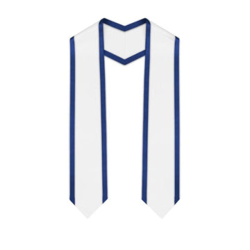 White Pointed Graduation Stole with Royal Blue Trim - Graduation Gown