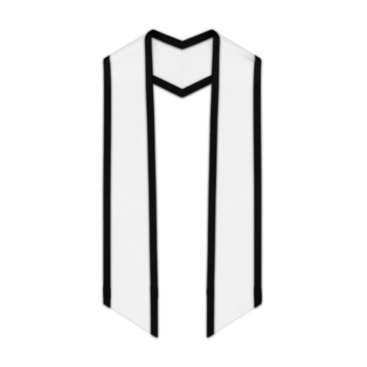 White Slanted Graduation Stole with Black Trim - Graduation Gown