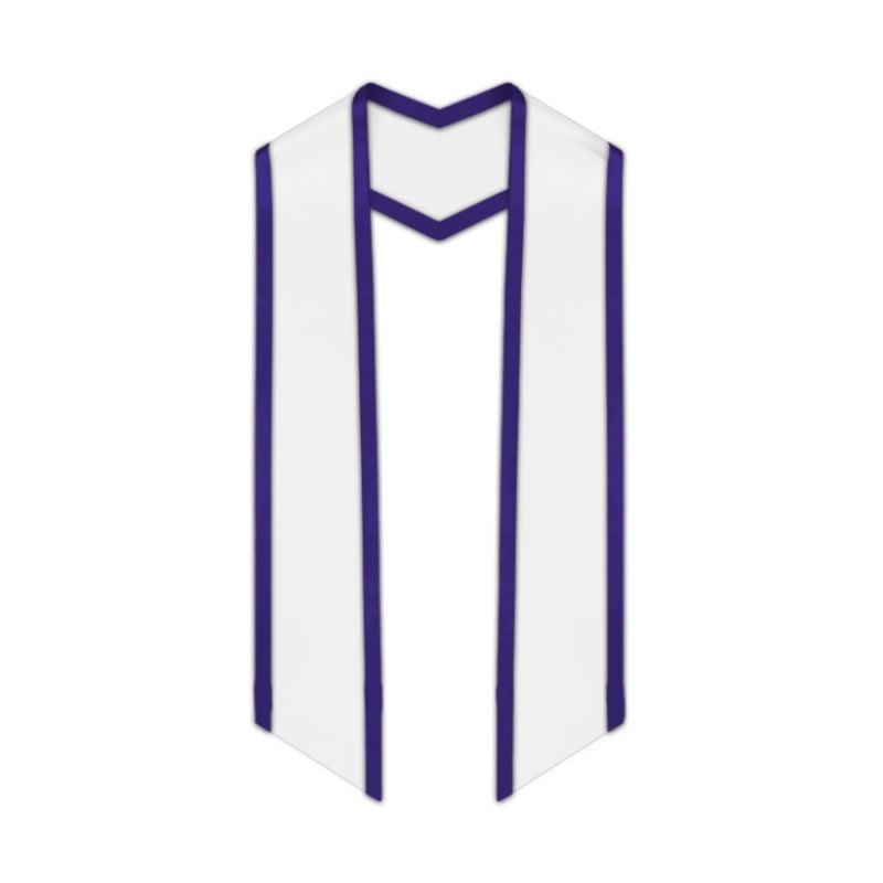 White Slanted Graduation Stole with Purple Trim - Graduation Gown