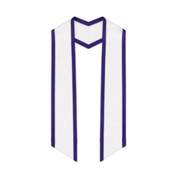 White Slanted Graduation Stole with Purple Trim - Graduation Gown