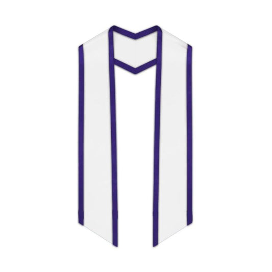 White Slanted Graduation Stole with Purple Trim - Graduation Gown
