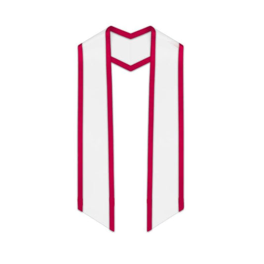 White Slanted Graduation Stole with Red Trim - Graduation Gown