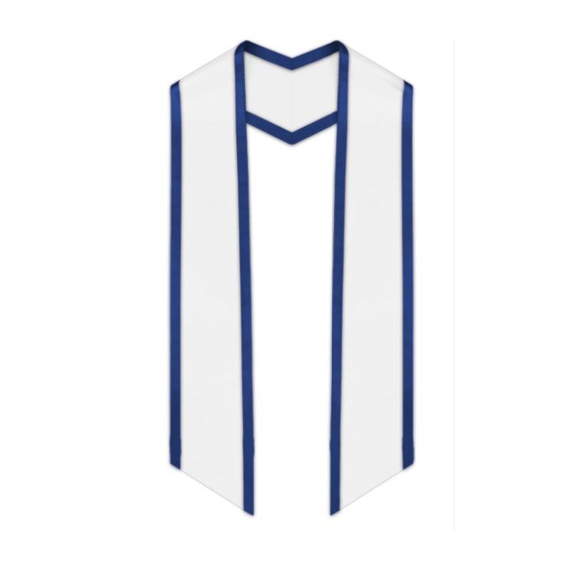 White Slanted Graduation Stole with Royal Blue Trim - Graduation Seller