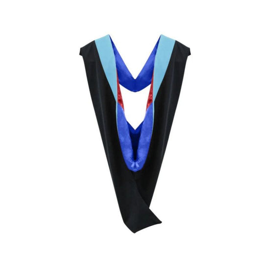 Deluxe Bachelors/Masters Hood - Light Blue Velvet, Royal Blue & Red - Graduation Gown