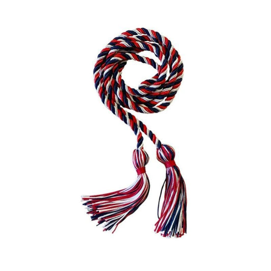 Red, Navy Blue and White Intertwined Elementary Honor Cord - Graduation Gown