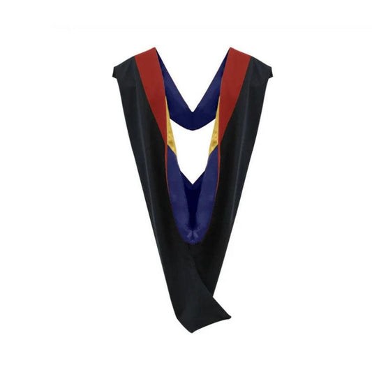 Deluxe Bachelors/Masters Hood - Scarlet Velvet, Dark Blue & Gold - Graduation Gown