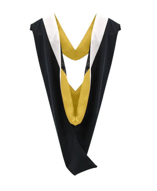 Deluxe Bachelors/Masters Hood - White Velvet, Golden Yellow & Black - Graduation Gown