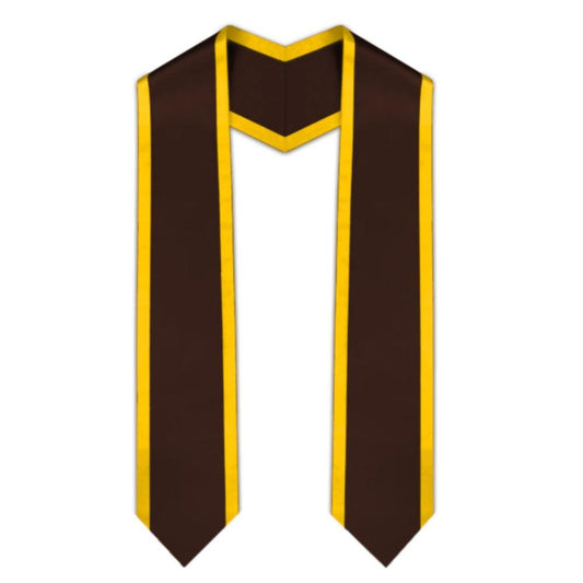 Brown Pointed Graduation Stole with Gold Trim - Graduation Gown