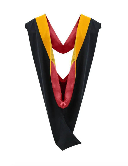 Deluxe Bachelors/Masters Hood - Science Gold Velvet, Red & Golden Yellow - Graduation Gown
