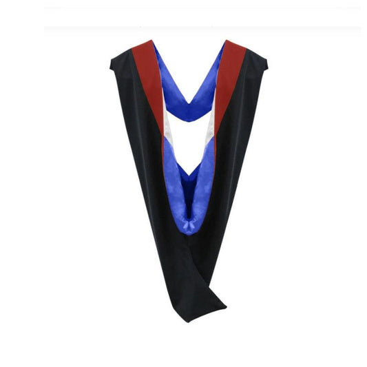 Deluxe Bachelors/Masters Hood - Scarlet Velvet, Royal Blue & White - Graduation Gown