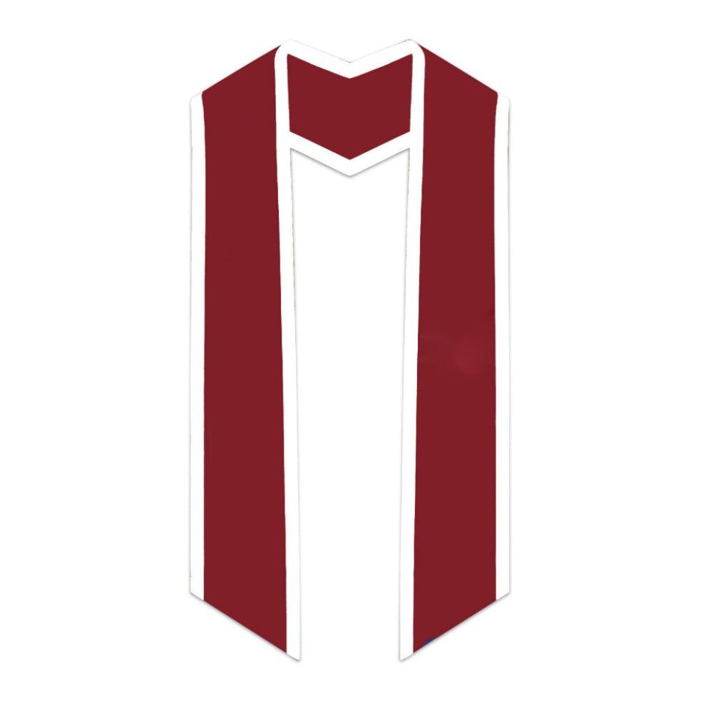 Crimson Slanted Graduation Stole with White Trim - Graduation Gown