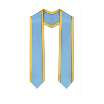 Light Blue Pointed Graduation Stole with Gold Trim - Graduation Gown