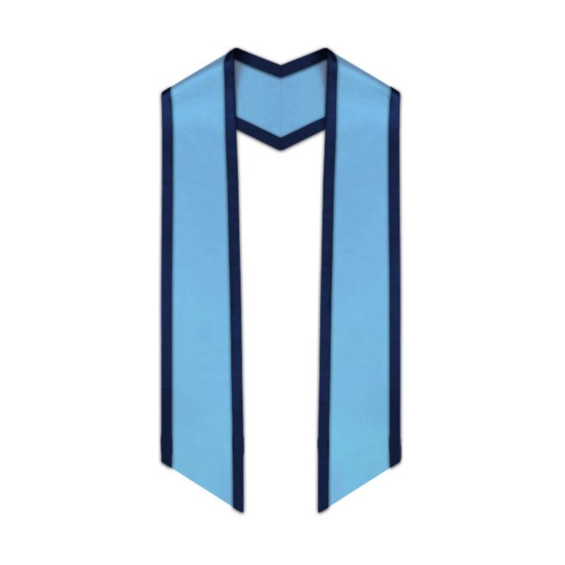 Light Blue Slanted Graduation Stole with Navy Blue Trim - Graduation Gown