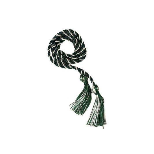 Hunter Green and White Intertwined Elementary Honor Cord - Graduation Gown