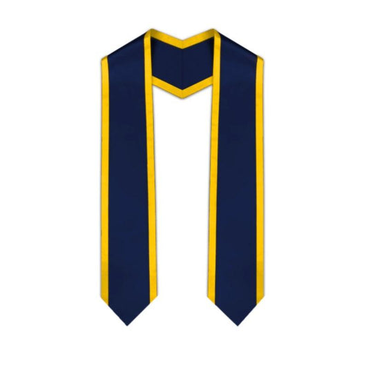 Navy Pointed Graduation Stole with Gold Trim - Graduation Gown