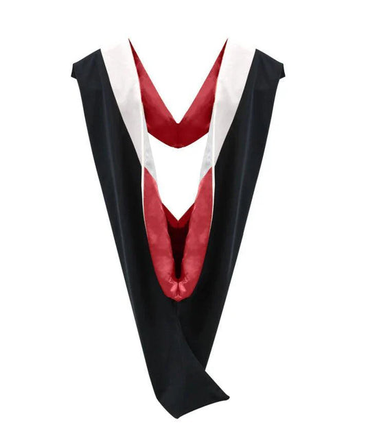 Deluxe Bachelors/Masters Hood - White Velvet, Red & White - Graduation Gown