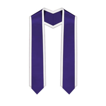 Purple Pointed Graduation Stole with White Trim - Graduation Gown