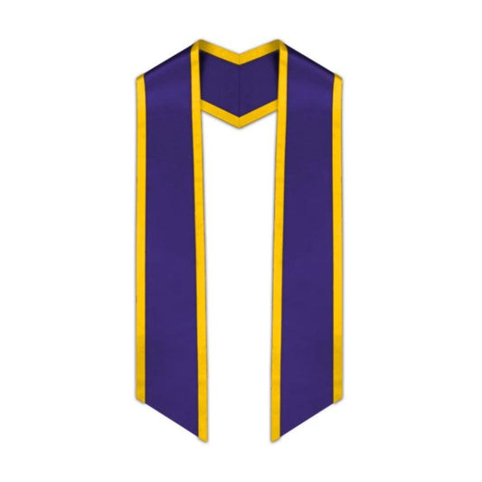 Purple Slanted Graduation Stole with Gold Trim - Graduation Gown