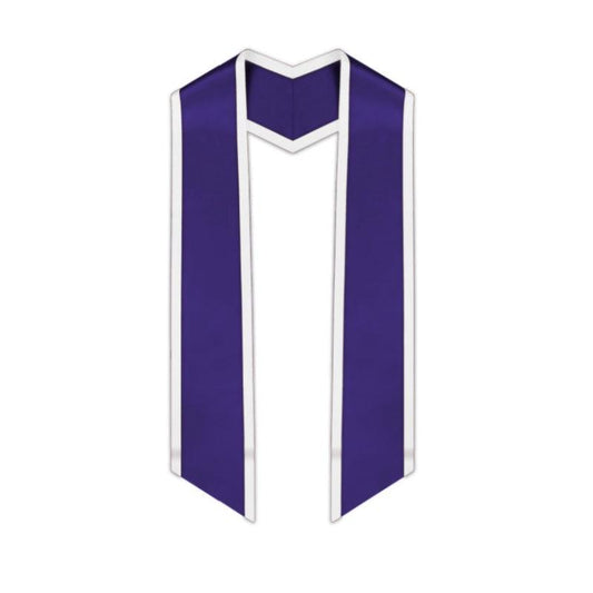 Purple Slanted Graduation Stole with White Trim - Graduation Gown