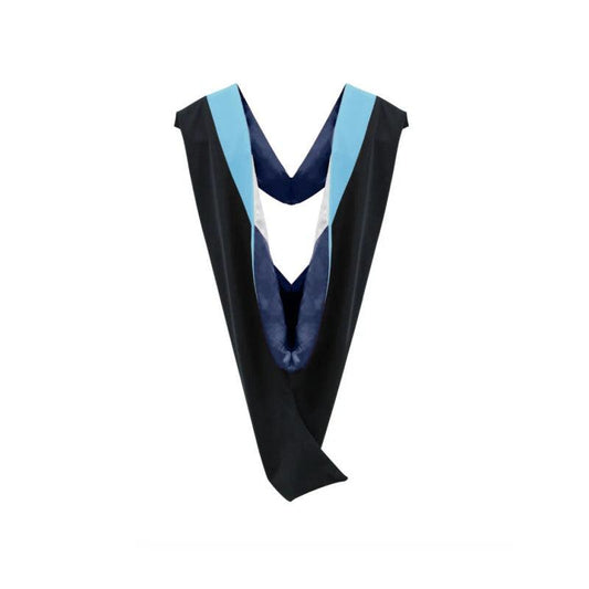 Deluxe Bachelors/Masters Hood - Light Blue Velvet, Navy & White - Graduation Gown