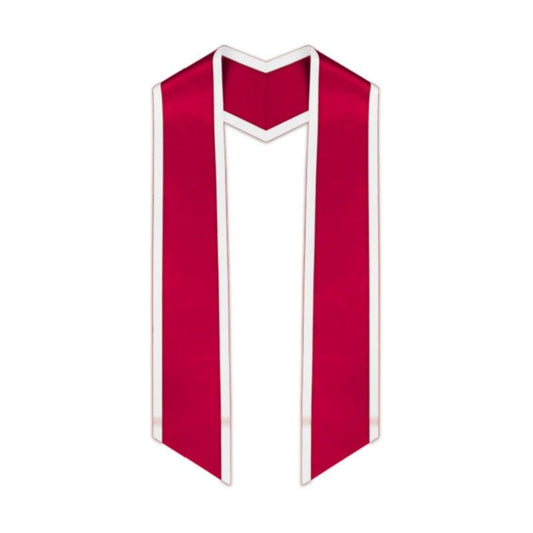 Red Slanted Graduation Stole with White Trim - Graduation Gown