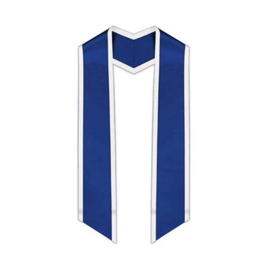 Royal Blue Slanted Graduation Stole with White Trim - Graduation Gown