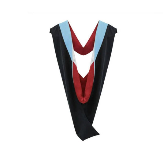 Deluxe Bachelors/Masters Hood - Light Blue Velvet, Red & White - Graduation Gown