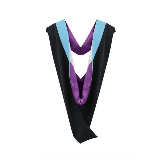 Deluxe Bachelors/Masters Hood - Light Blue Velvet, Purple & White - Graduation Gown