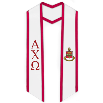 Alpha Chi Omega Trimmed Greek Lettered Graduation Stole w/ Crest - Graduation Gown