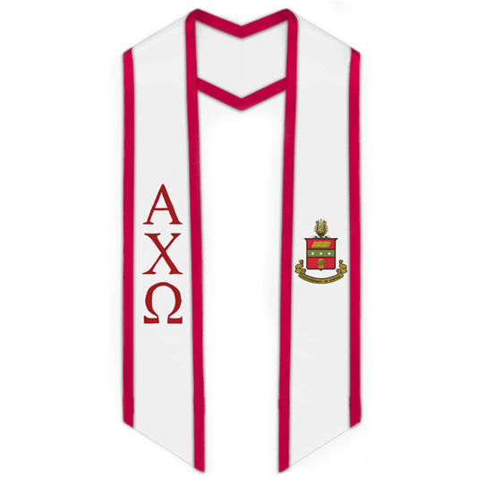 Alpha Chi Omega Trimmed Greek Lettered Graduation Stole w/ Crest - Graduation Gown