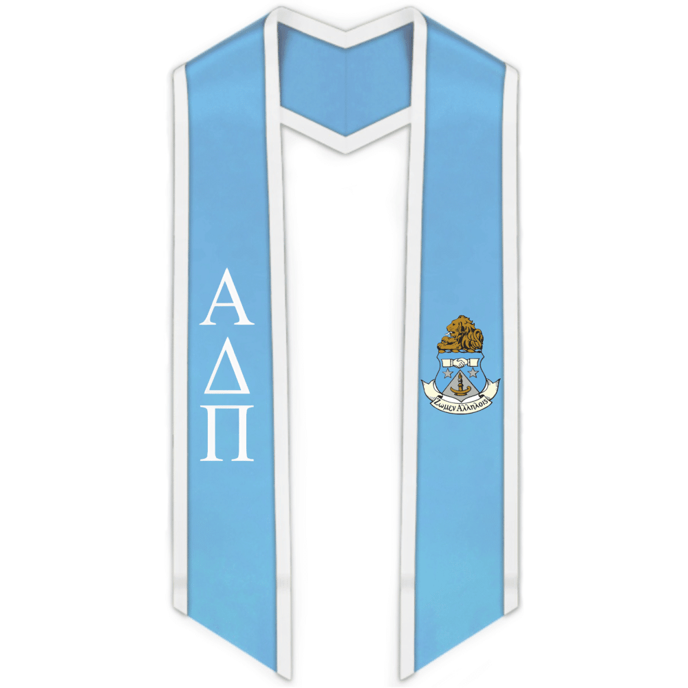 Alpha Delta Pi Trimmed Greek Lettered Graduation Stole w/ Crest - Graduation Gown