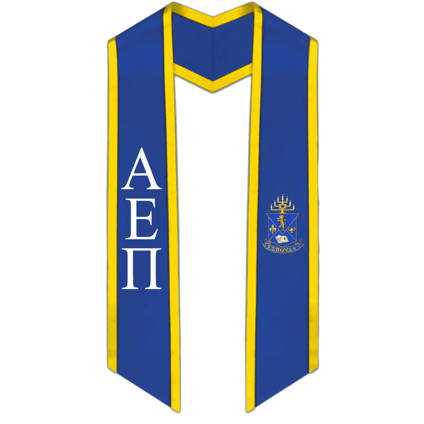 Alpha Epsilon Pi Trimmed Greek Lettered Graduation Stole w/ Crest - Graduation Gown