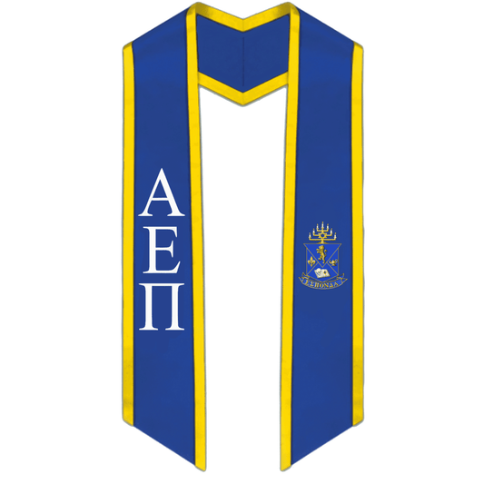Alpha Epsilon Pi Trimmed Greek Lettered Graduation Stole w/ Crest - Graduation Gown
