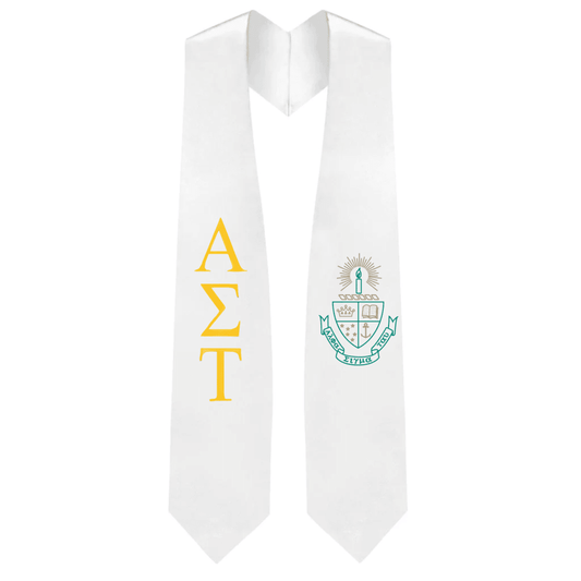 Alpha Sigma Tau Greek Lettered Graduation Stole w/ Crest - Graduation Gown