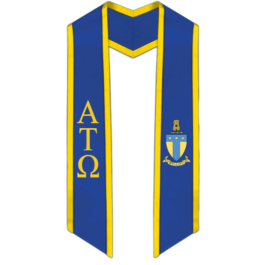 Alpha Tau Omega Trimmed Greek Lettered Graduation Stole w/ Crest - Graduation Gown