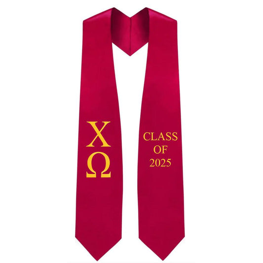 Chi Omega Greek Lettered Stole w/ Year - Graduation Gown