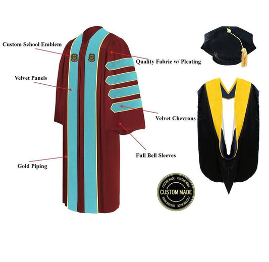Custom Doctoral Graduation Tam, Gown & Hood Package Doctorate Regalia - Graduation Gown