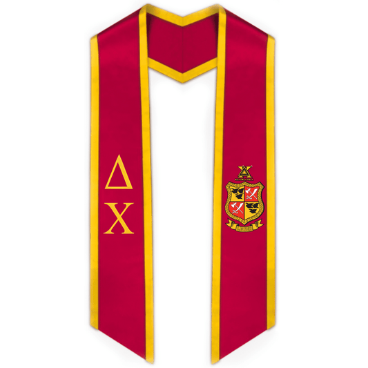 Delta Chi Trimmed Greek Lettered Graduation Stole w/ Crest - Graduation Gown