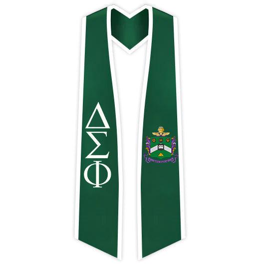 Delta Sigma Phi Trimmed Greek Lettered Stole with Crest - Graduation Gown