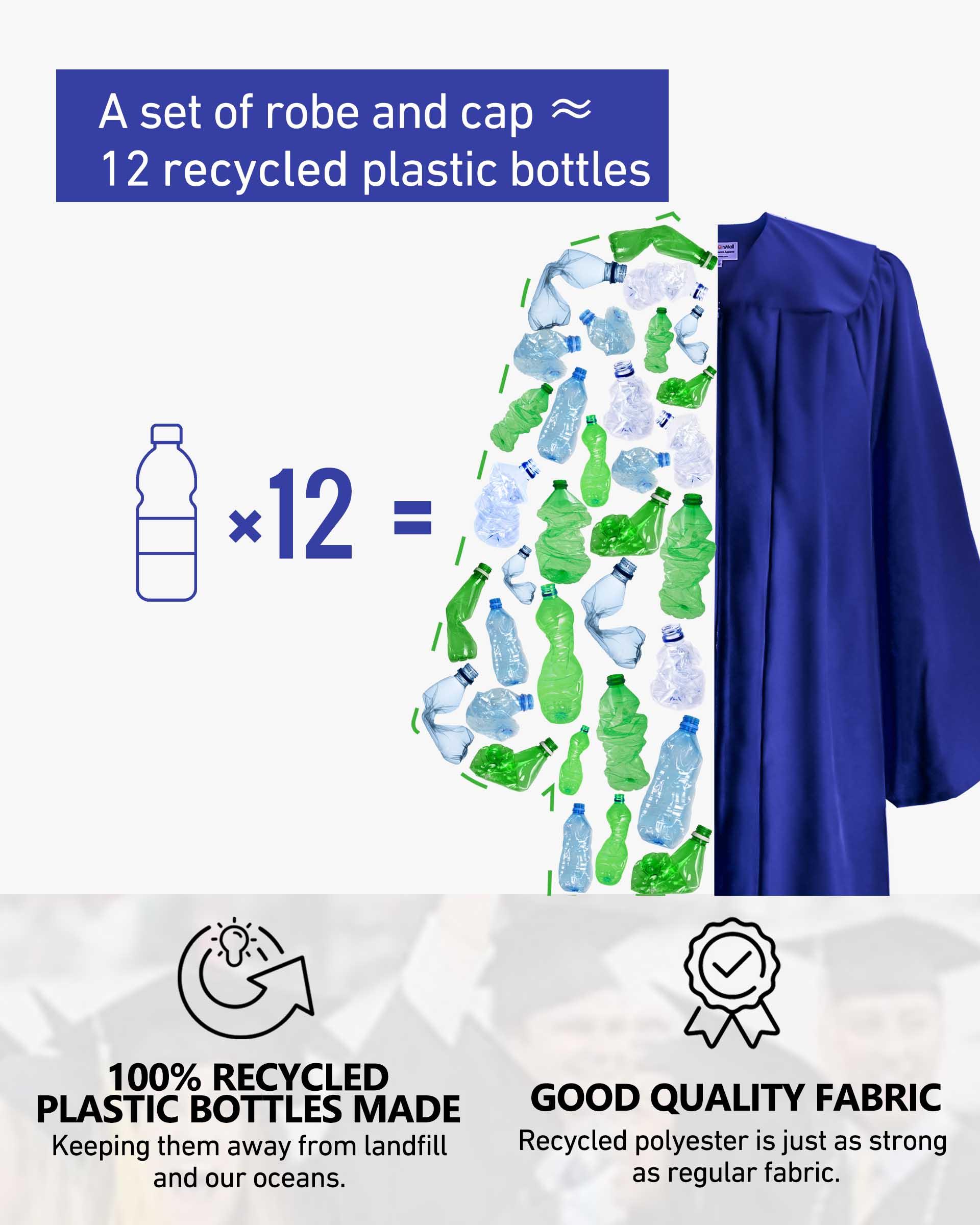 100% Recycled Material High School Graduation Cap and Gown with Pockets - 3 Colors Available - Graduation Gown