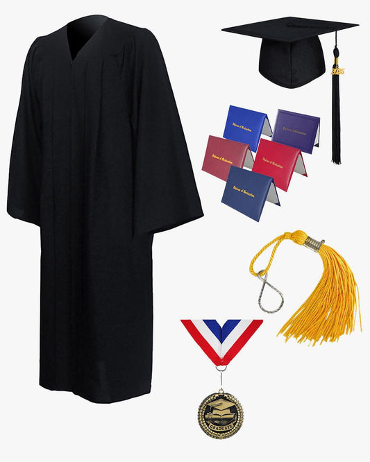 High School Premium Matte Graduation Cap, Gown, Stole, Imprinted Diploma Cover & Graduation Souvenirs Package - Graduation Gown