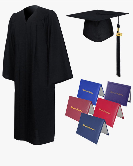 High School Premium Matte Graduation Cap, Gown, Tassel & Imprinted Diploma Cover Package - Graduation Gown