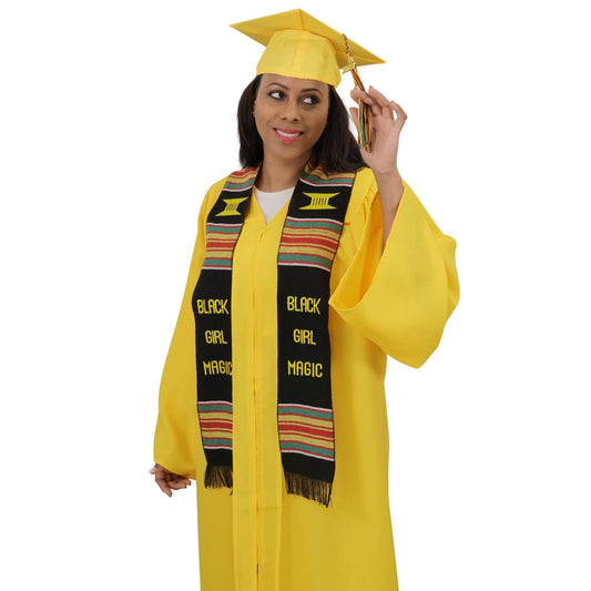 Black Girl Magic Graduation Kente Stole, Handwoven Kente Sash Cloth - Graduation Gown