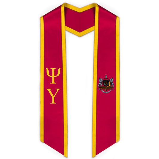 Psi Upsilon Trimmed Greek Lettered Graduation Stole w/ Crest - Graduation Gown