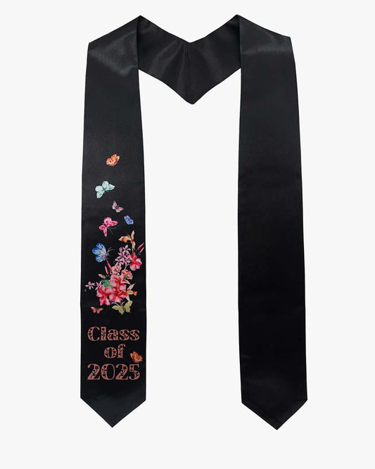 Class of 2025 Adults Floral Imprinted Graduation Stoles with Classic End - 2 Colors Available - Graduation Gown