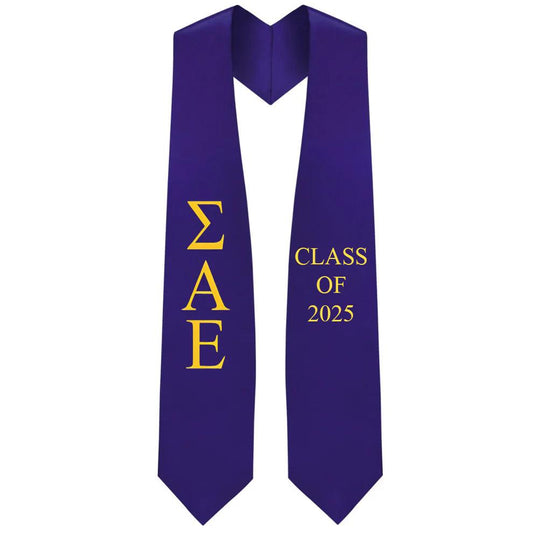 Sigma Alpha Epsilon Lettered Stole W/ Year - Graduation Gown